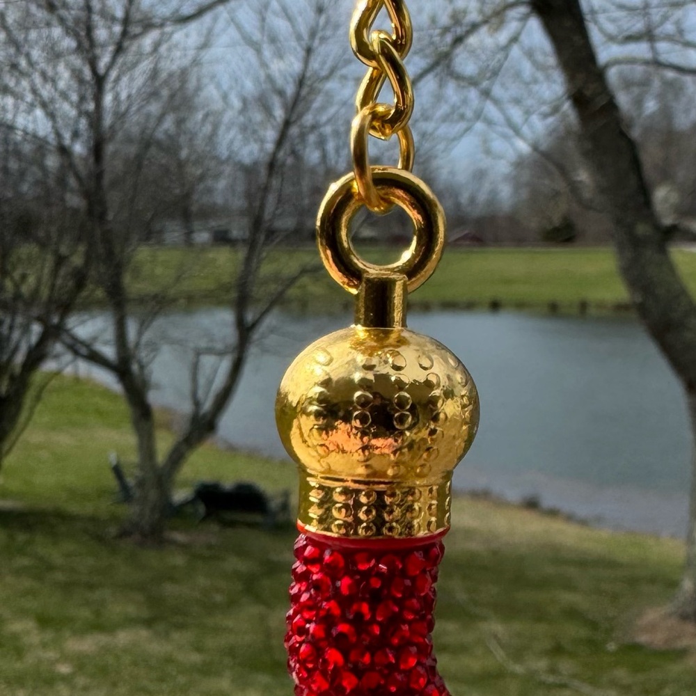 Bedazzled Bling Italian Horn Keychain - Red Rhinestone Cornicello - Lucky Charm